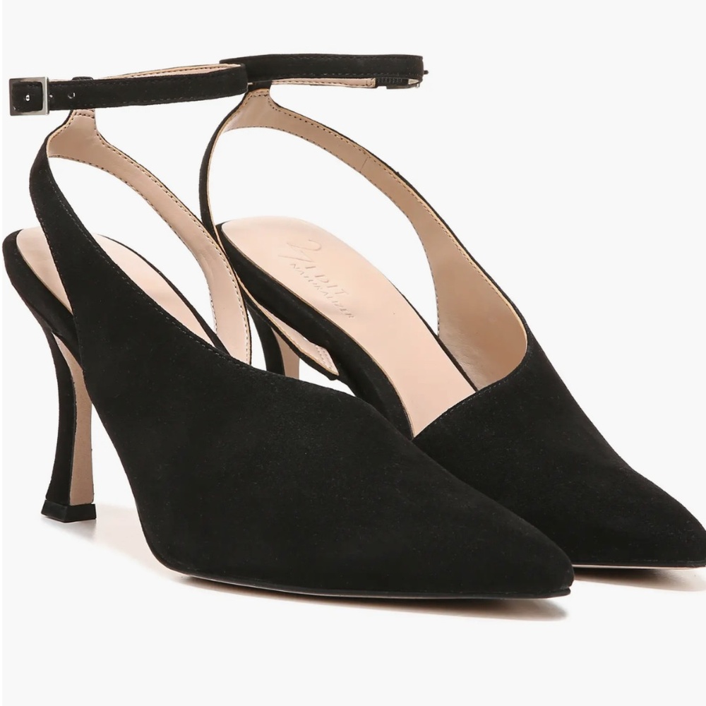 27 EDIT NATURALIZER Adelice Half d'Orsay Ankle Strap Black Suede Pumps Size 7.5